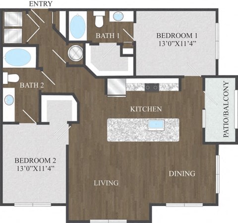 B2 two bedroom floor plan at Aspire at 610 apartments
